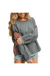 Fehploh 2023 Automne Femmes Pull Sweat col Rond Manches Longues Sweat Patchwork Contraste Sweat