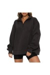 Qoier Pull à Manches Amples et Demi-Fermeture éclair pour Femme - Style Sportif - Sweat-Shirt surdimensionné - Couleur Unie -