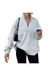 Qoier Pull à Manches Amples et Demi-Fermeture éclair pour Femme - Style Sportif - Sweat-Shirt surdimensionné - Couleur Unie -