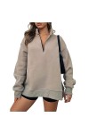 Qoier Pull à Manches Amples et Demi-Fermeture éclair pour Femme - Style Sportif - Sweat-Shirt surdimensionné - Couleur Unie -