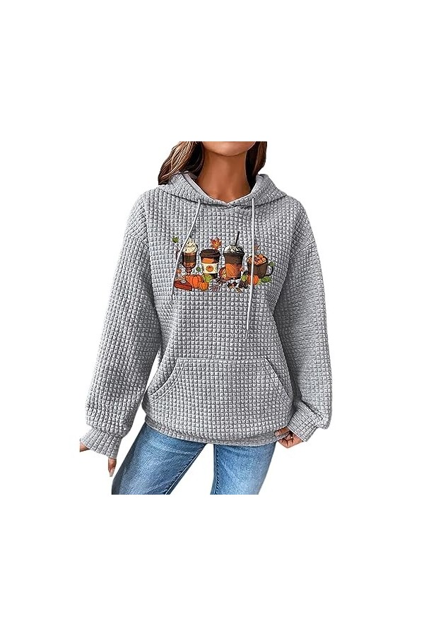 Qoier Sweat à Capuche pour Femme Halloween - Tenue de fête - Imprimé Citrouille - Haut avec Cordon de Serrage