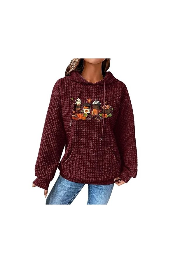 Qoier Sweat à Capuche pour Femme Halloween - Tenue de fête - Imprimé Citrouille - Haut avec Cordon de Serrage