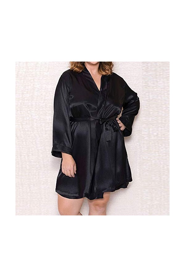 KaloryWee Pyjama Robe Femme Peignoir Kimono Lingerie Sexy Dentelle Fausse Soie Grand Taille Nuisette Vêtement De Nuit Robe De