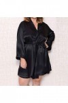 KaloryWee Pyjama Robe Femme Peignoir Kimono Lingerie Sexy Dentelle Fausse Soie Grand Taille Nuisette Vêtement De Nuit Robe De