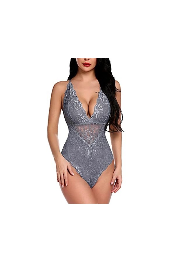 Blingko Combinaison Sexy Ouverte Coquine,Babydoll Nuisettes Lingerie Body Pyjamas Ouverte Sexy Dentelle Col V Body Erothique 