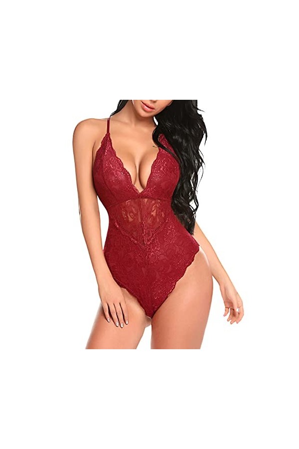 Blingko Combinaison Sexy Ouverte Coquine,Babydoll Nuisettes Lingerie Body Pyjamas Ouverte Sexy Dentelle Col V Body Erothique 