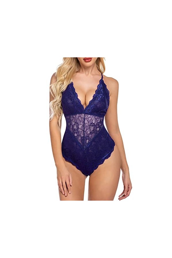 Blingko Combinaison Sexy Ouverte Coquine,Babydoll Nuisettes Lingerie Body Pyjamas Ouverte Sexy Dentelle Col V Body Erothique 