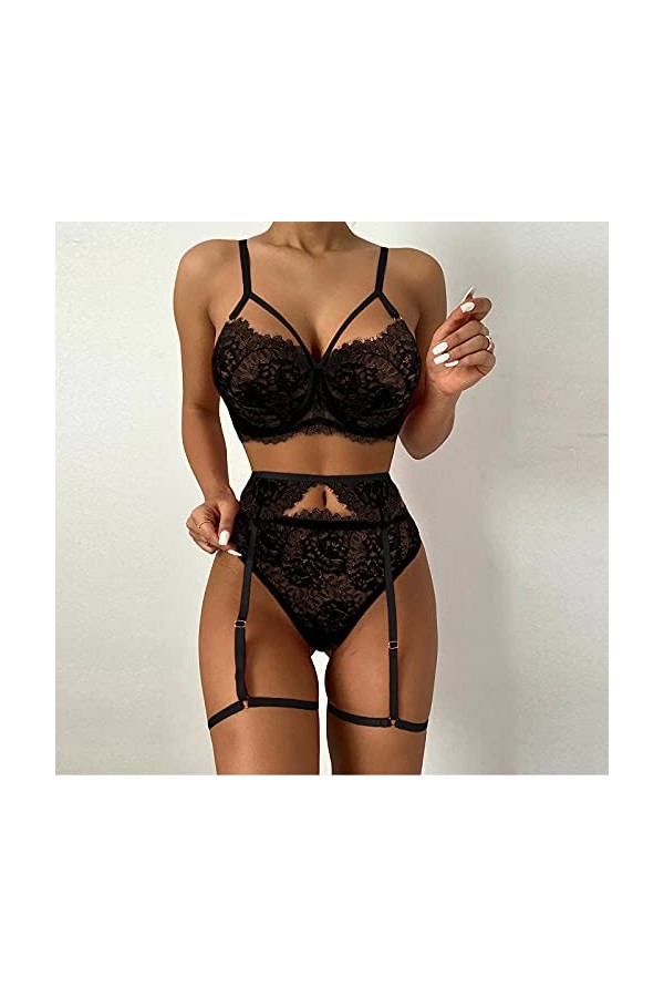 Lingerie sexy pour femme - Tenue sexy - Costume de cosplay - Dentelle rouge - Lingerie sexy - Lingerie sexy - String ouvert