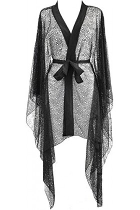 Axami Peignoir Transparent en Dentelle Noire, Noir , taille unique