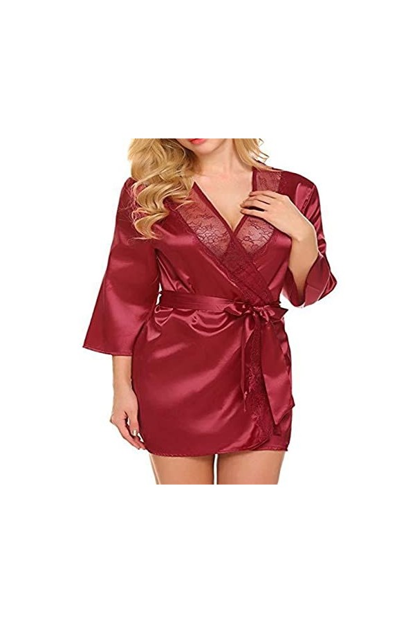 KOOKYY Robe Robe Sexy Robe de Nuit Lingerie Dentelle Ceinture Robe de Bain Vêtements de Nuit Sexy Peignoirs couleur : noir