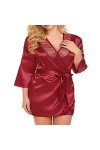 KOOKYY Robe Robe Sexy Robe de Nuit Lingerie Dentelle Ceinture Robe de Bain Vêtements de Nuit Sexy Peignoirs couleur : noir 