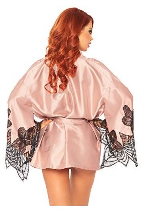 Leg Avenue 86105 Déshabillé en Satin avec Manches Évasées Rose Tendre Noir Taille XL EUR 46-48