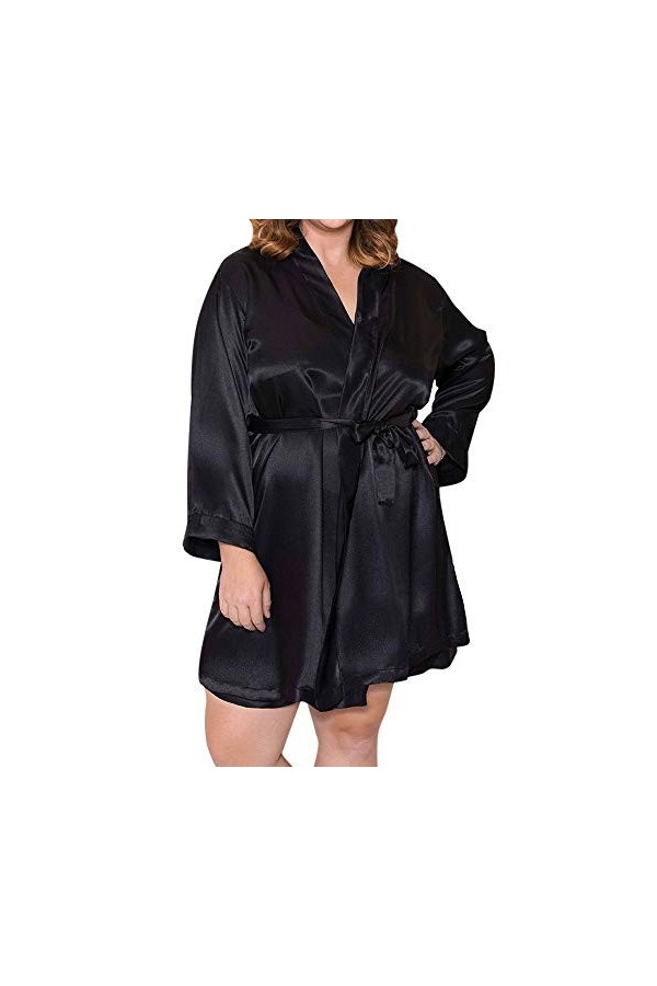 KaloryWee Pyjama Robe Femme Peignoir Kimono Lingerie Sexy Dentelle Fausse Soie Grand Taille Nuisette Vêtement De Nuit Robe De
