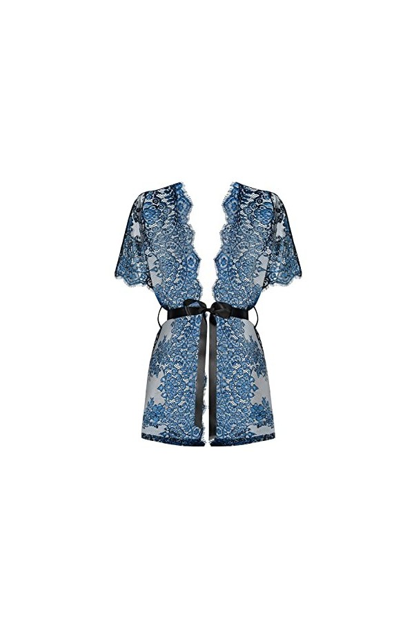 Obsessive M2609 Peignoir pour femme avec string, Noir/bleu., L/XL