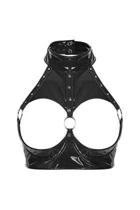 YUUMIN Femme Soutien-Gorge Sexy Sein Nu Redresse-Sein Lingerie Érotique Cuir Bra Push Up Halter Neck Brassière Réglable Costu