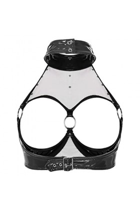 YUUMIN Femme Soutien-Gorge Sexy Sein Nu Redresse-Sein Lingerie Érotique Cuir Bra Push Up Halter Neck Brassière Réglable Costu