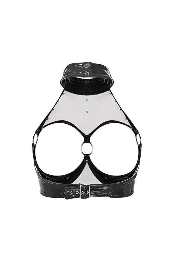 YUUMIN Femme Soutien-Gorge Sexy Sein Nu Redresse-Sein Lingerie Érotique Cuir Bra Push Up Halter Neck Brassière Réglable Costu