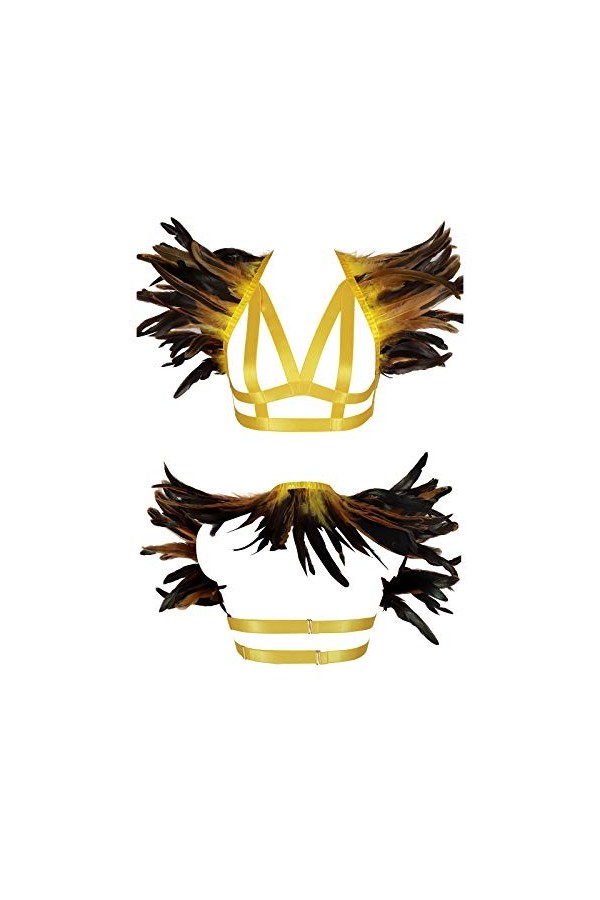 Harnais de Corps Femme Plume Soutien-Gorge Cage à Lingerie Sangle Taille Ajustable Festival Rave Gothique Punk Ceinture Haut