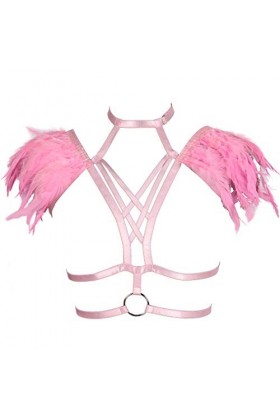 Epaulets à plumes pour femme - Harnais de corps - Lingerie punk - Sangle de poitrine - Festival rave brûlant homme, Couleur p
