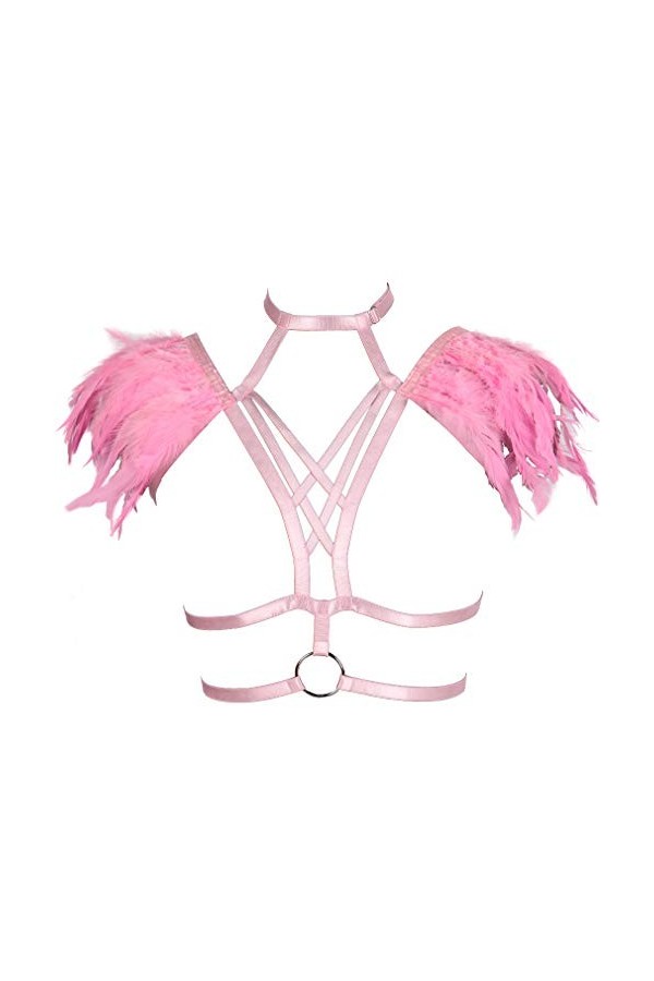 Epaulets à plumes pour femme - Harnais de corps - Lingerie punk - Sangle de poitrine - Festival rave brûlant homme, Couleur p
