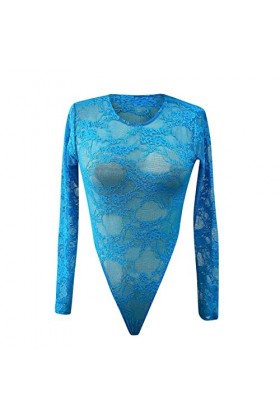 Générique Long Stretch Lace Justaucorps Womens Sleeve Floral Body Top Body Ladies Womens Jumpsuit Lingerie Une Enfance Lingè