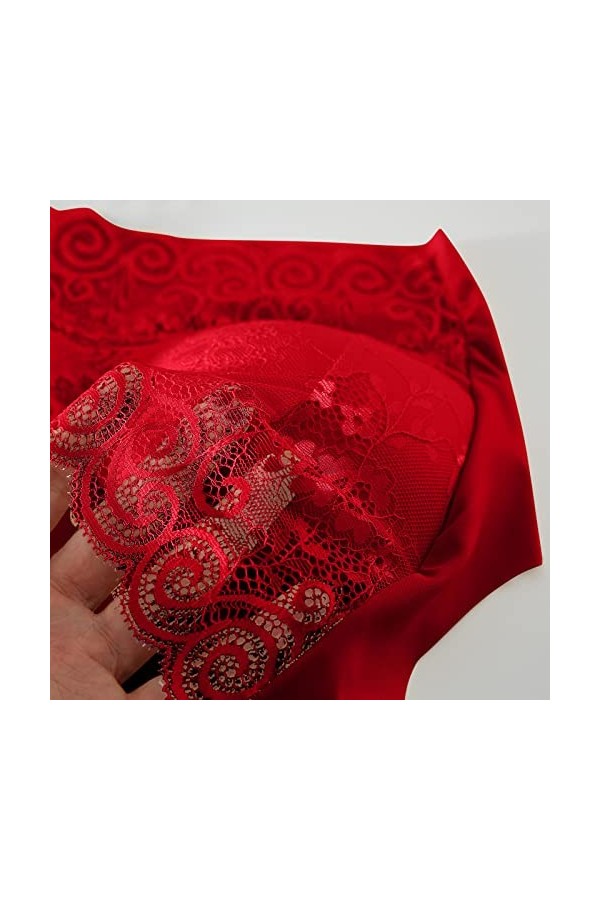 Soutien-gorge en dentelle pour femme - Grande taille - Soutien-gorge push-up - Soutien-gorge à lacets, rouge, XL
