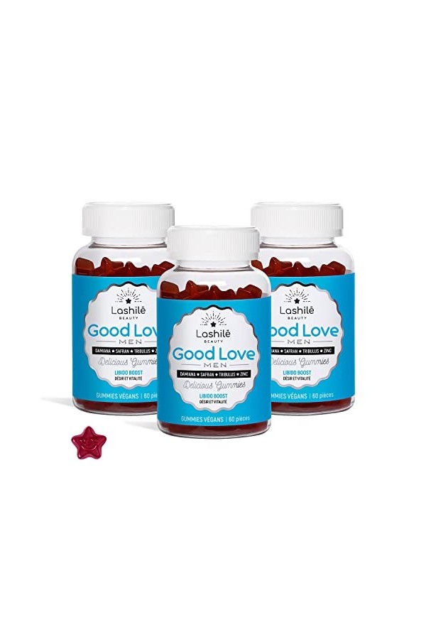 LASHILÉ BEAUTY - Compléments Alimentaires - Libido Boost Homme - Good Love Men - Cure 3 mois - 3 x 60 Gummies - Fabrication F