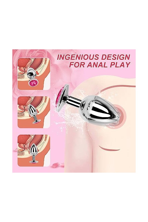 KK10-Ensemble De 3 Pièces En Acier Inoxydable De 3 Tailles Avec Diamants En Cristal Rose Adapté Aux Jeux De Couple