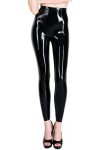 GOCTRN Leggings en Latex Taille Haute pour Femmes Noires, Pantalons Slim en Caoutchouc,Argent,S