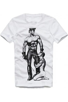 HAIT Gay Lovers T-Shirt Tom of Finland Lads Master Servant BDSM Leather Fetish White