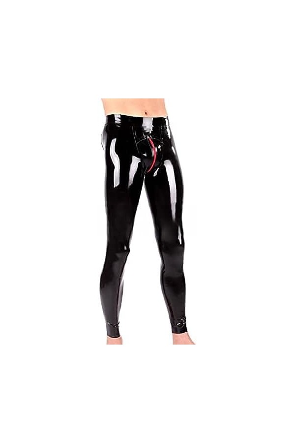 GOCTRN Leggings en Latex pour Hommes, Slim, Coupe 3D, Hanches, Entrejambe, Fermeture Éclair Rouge,Blanc,S