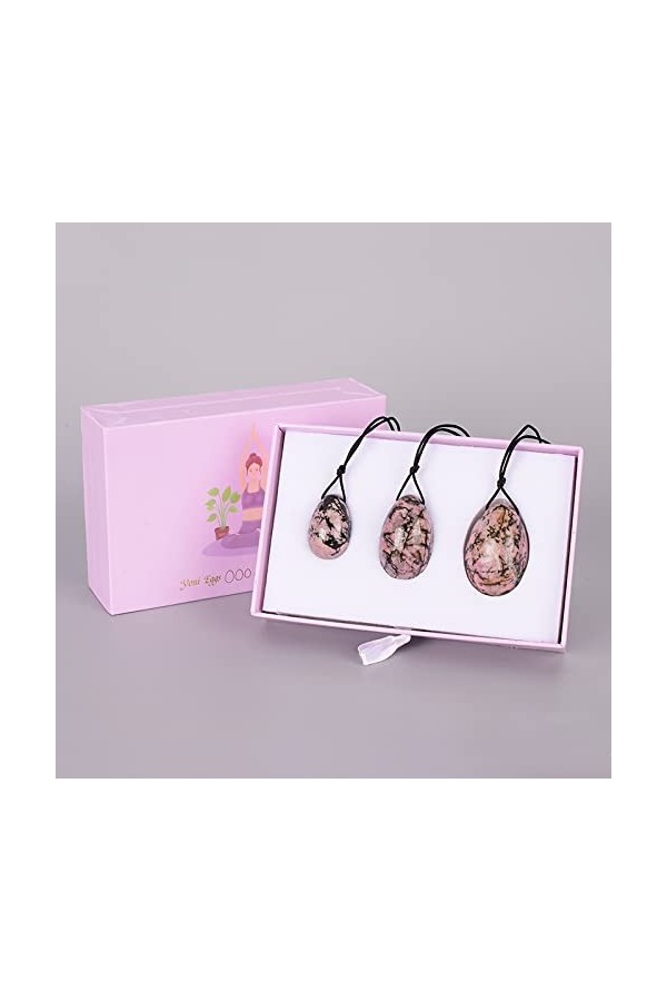 Yoni Egg Gift Box Set Natural Rhodolite St Ball Kegel Exercice Massage Stick Masseur, 3 Pcs Sets