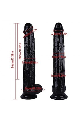 BSAI 34cm Noir Silicone Enorme Souple Con Ceinture Ventouse, Grande Taille Portable