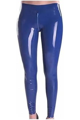 GOCTRN Pantalon en Caoutchouc pour Femmes, Pantalon en Latex, Fermeture Éclair À lentrejambe, Legging en Latex,Bleu Foncé C